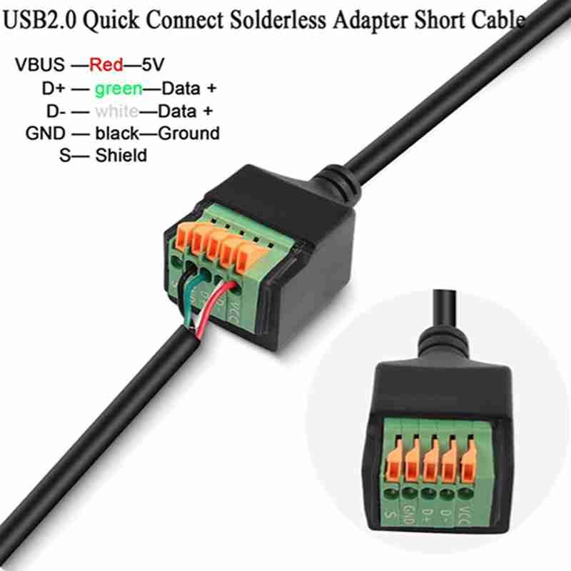 USB 2.0 Quick-Connect Solderless Adapter Short Cable, USB Male to 5 - Pin Crimp Terminal
