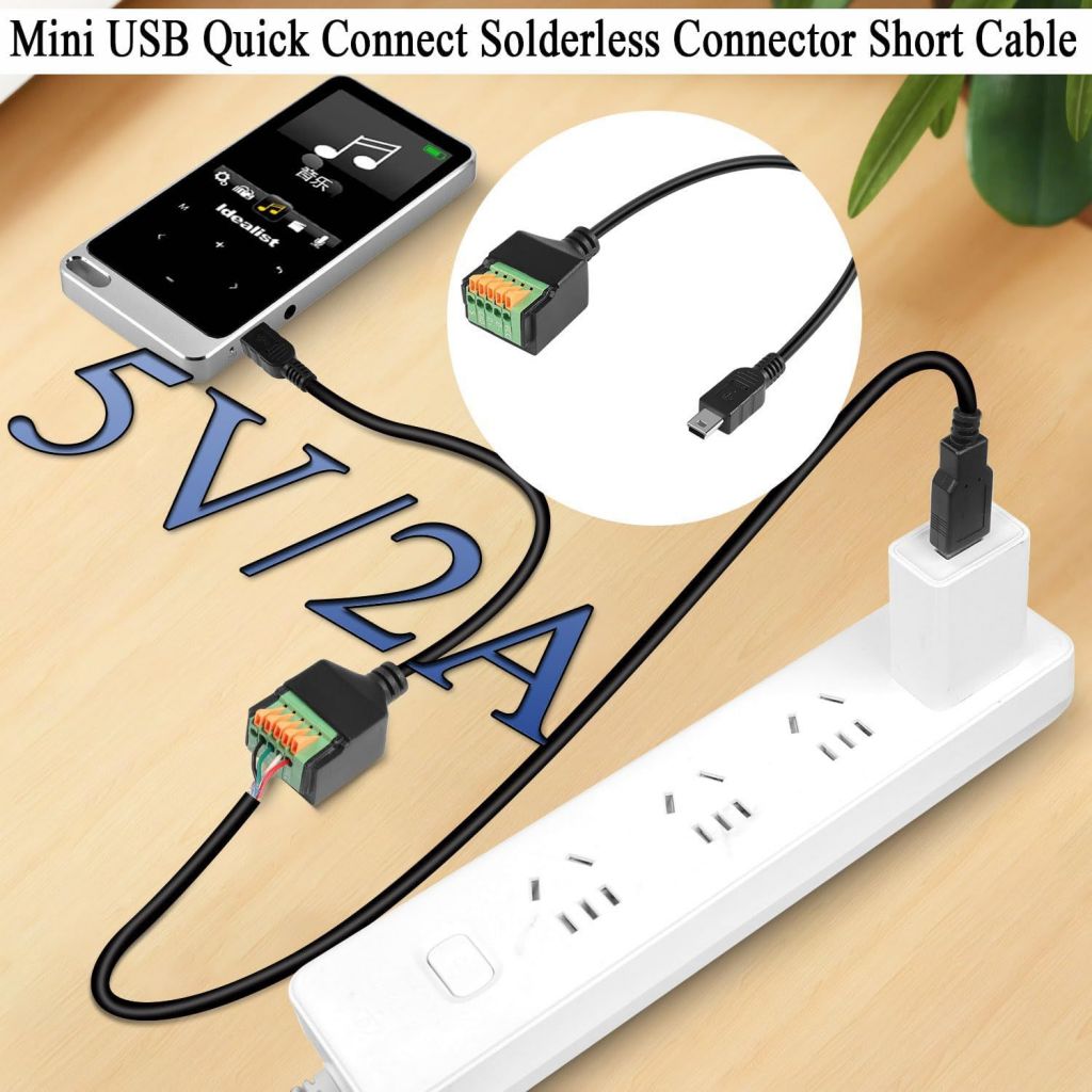 Mini USB Quick-Connect Solderless Connector Short Cable, Mini USB Male to 5 - pin Crimp