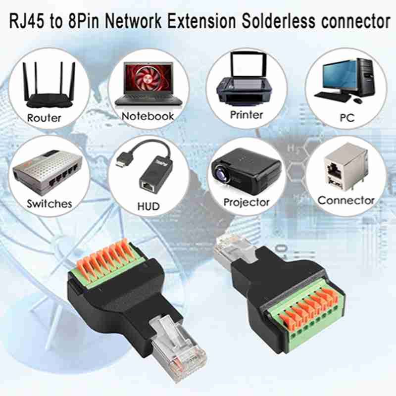 RJ45 Male Quick-Connect Solderless Adapter, RJ45 Male to 8-core Crimp Terminal Network Connector