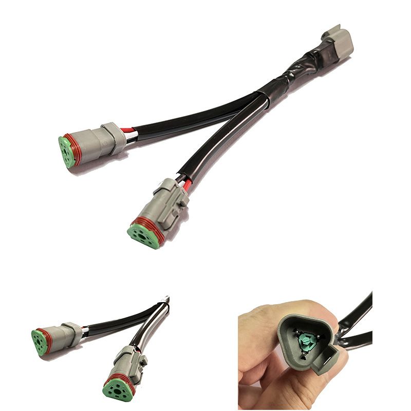 Waterproof DT Male-to-Female 1-to-2 Y-Type Output Conversion Cable, LED Work Light Wire Harness DT Conversion Cable