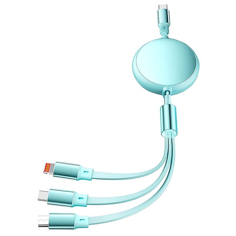 Round Type-C Port Aluminum Shell 100W Fast Charging Telescopic Three-in-one Multifunctional Fast Charging In-vehicle 6A Telescopic Storage Data Cable