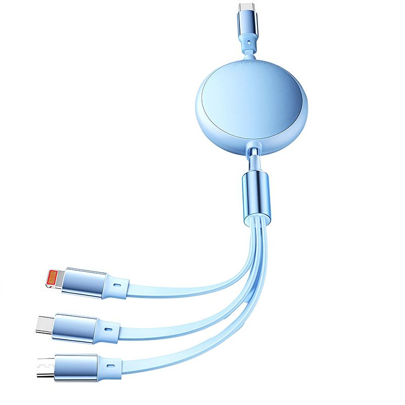 Round Type-C Port Aluminum Shell 100W Fast Charging Telescopic Three-in-one Multifunctional Fast Charging In-vehicle 6A Telescopic Storage Data Cable