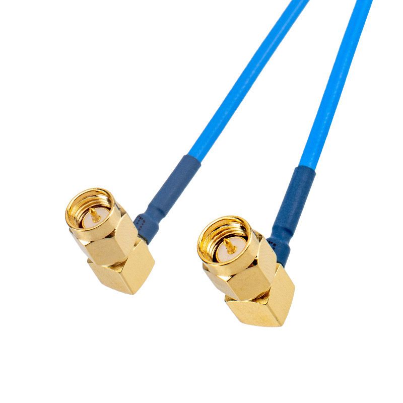 SMA Bent Male Head to SMA-JW Internal Thread and Internal Pin, Coupling Plate, RG405 Blue Semi-flexible Wire, 15CM
