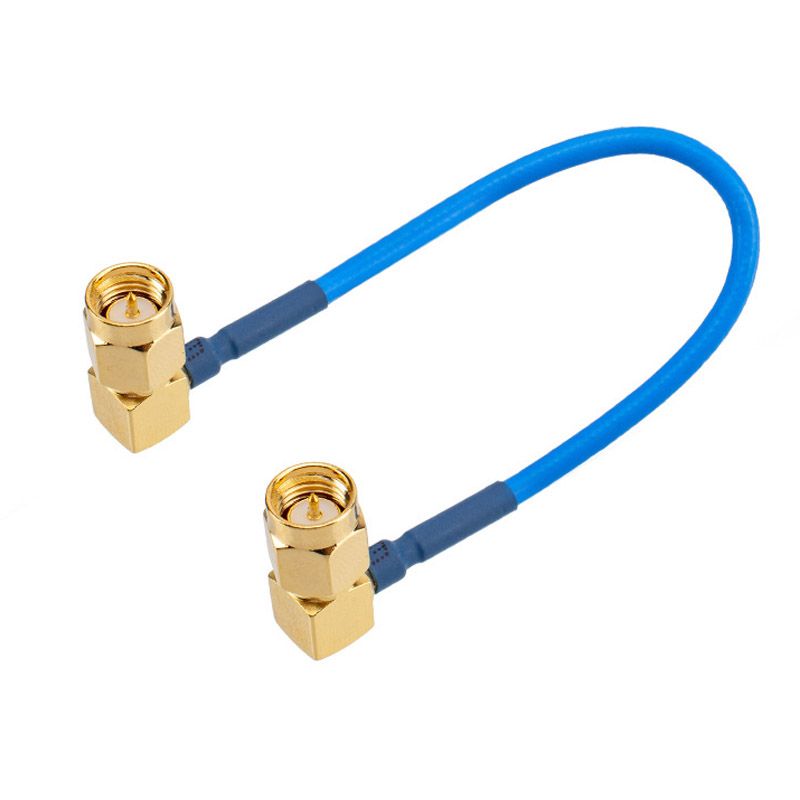SMA Bent Male Head to SMA-JW Internal Thread and Internal Pin, Coupling Plate, RG405 Blue Semi-flexible Wire, 15CM