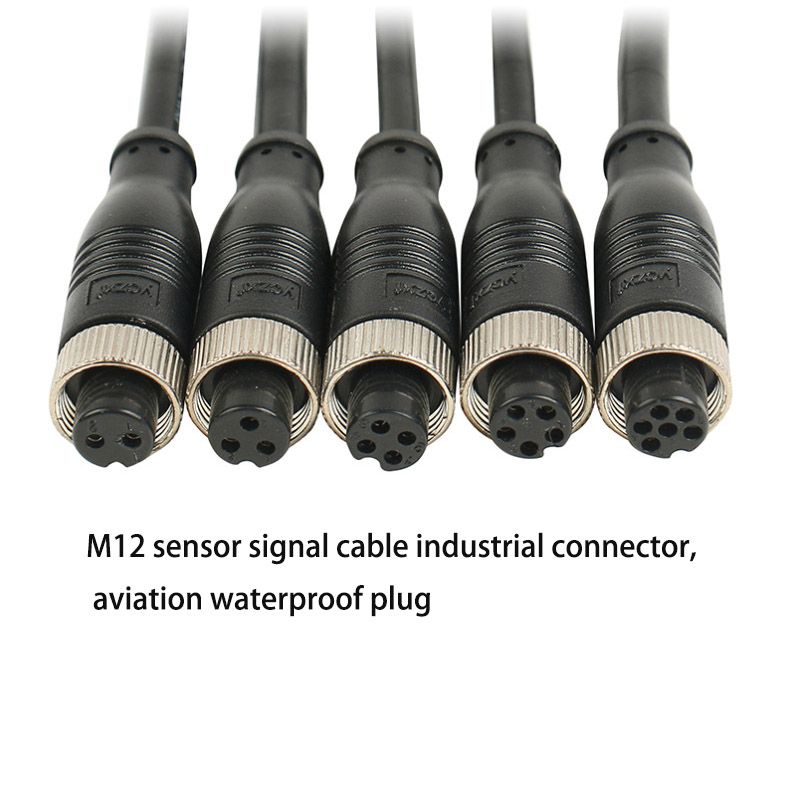 M12 Aviation Plug Wire, 2-hole, 3-core, 4-core, 5-core, 6-core Sensing Connector, Socket Straight Head with Shielded Wire, PUR Wire