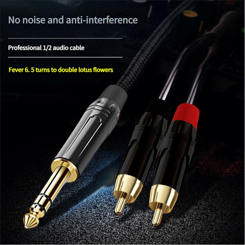 New 1-to-2 Audio Cable - 6.35mm to 2RCA Mixer Amplifier 6.5TRS 1/4" TRS to Dual RCA Cable