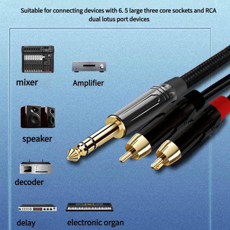 New 1-to-2 Audio Cable - 6.35mm to 2RCA Mixer Amplifier 6.5TRS 1/4" TRS to Dual RCA Cable