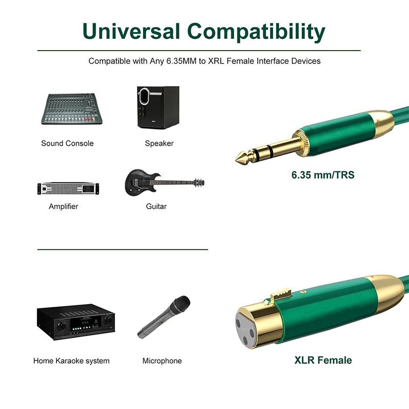 Professional Audio Cable - 1/4" TRS to XLR Female Gold-Plated Main Cable - 3m Male Cable, Flexible and Durable