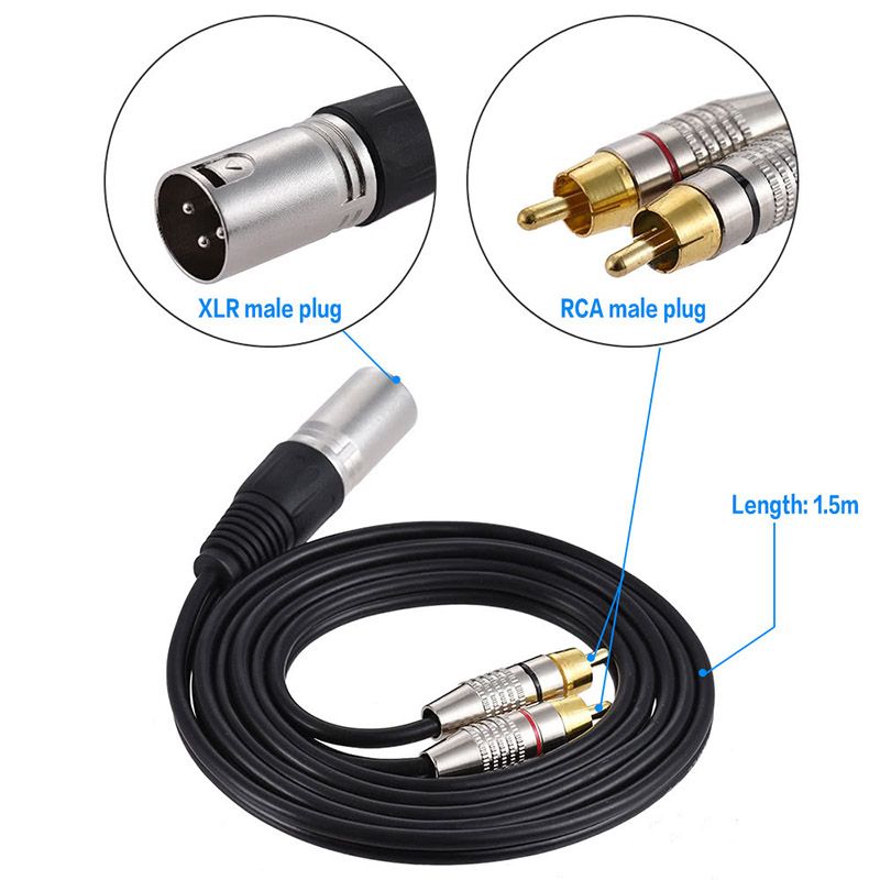 New XLR Male or Female to Dual RCA Audio Cable - XLR to Dual RCA Microphone Amplifier Connection Cable