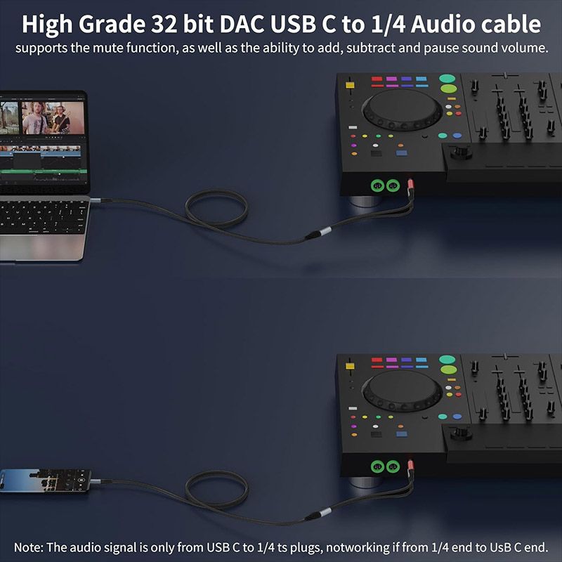 type-c to Dual 6.35mm Audio Cable - Suitable for Sound Cards/Mixers, Compatible with Mobile Phones/Computers/Tablets Connection Cable