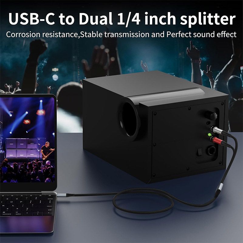 type-c to Dual 6.35mm Audio Cable - Suitable for Sound Cards/Mixers, Compatible with Mobile Phones/Computers/Tablets Connection Cable