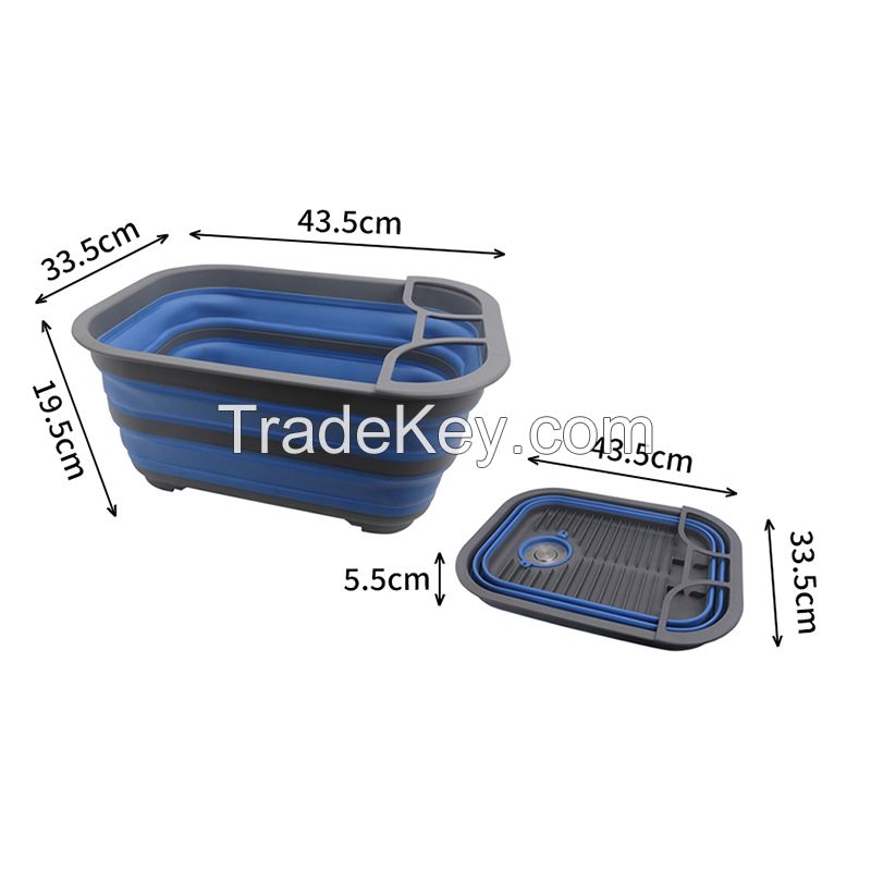 Toyar Housewares Portable Dinnerware Folding Washing up Bowl Dish Tray Foldable Drying Rack Set Collapsible Dish Drainer with Drainer Board