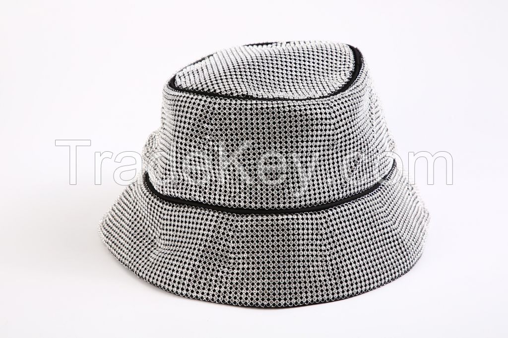New full diamond fisherman's hat, popular hand-set diamond hat, wide brim for men and women to make the face look small, fisherman's flat top sun hat.