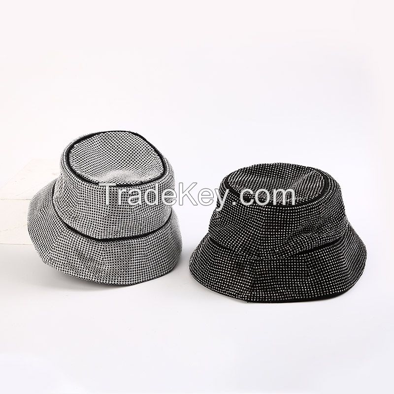 New full diamond fisherman's hat, popular hand-set diamond hat, wide brim for men and women to make the face look small, fisherman's flat top sun hat.