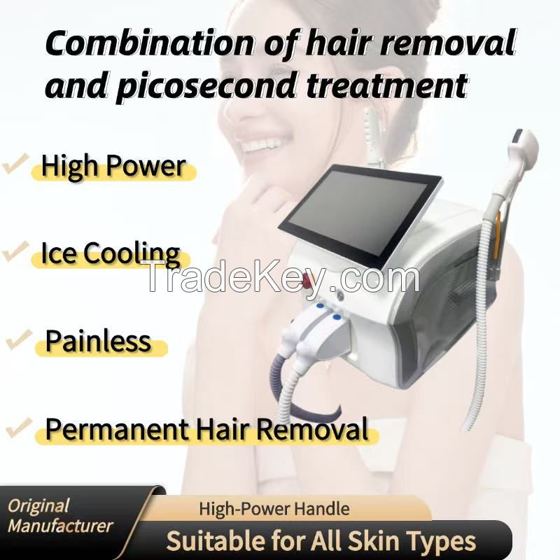Skin Cooling System 808 Diode Hair and Tattoo Removal Laser 2 Handles Portable Diode Pico Laser Q Switch Nd Yag Laser Titanium