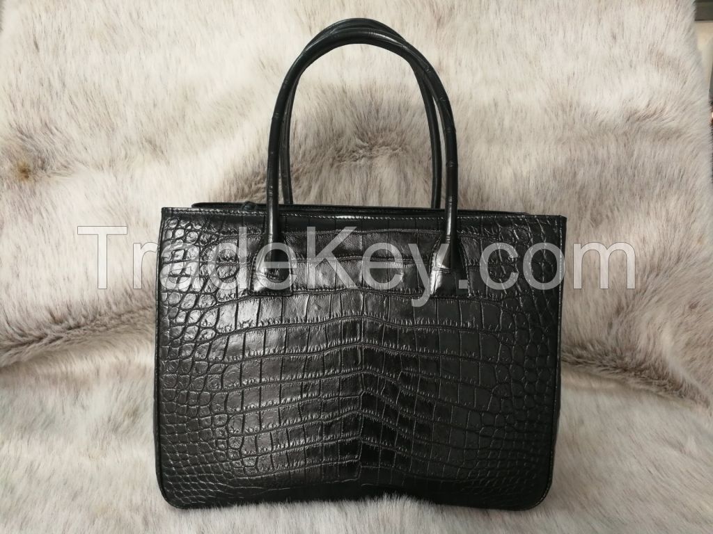 Genuine Crocodile Tote Bag/ Handbag in Black Crocodile Skin