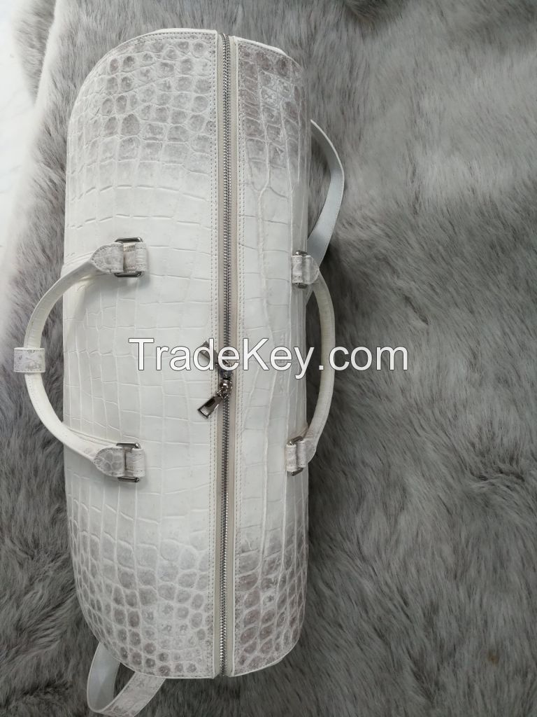 Genuine Belly Crocodile Leather Luggage Bag / Duffle Bags for Men in White Himalayan Crocodile Skin