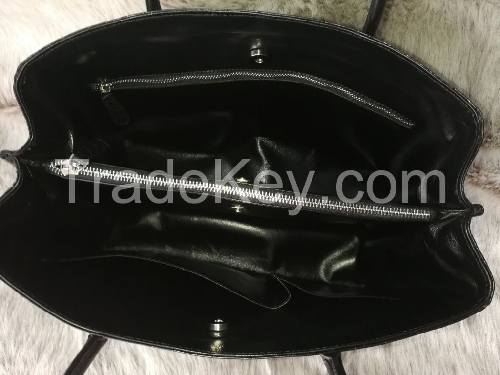 Genuine Crocodile Tote Bag/ Handbag in Black Crocodile Skin