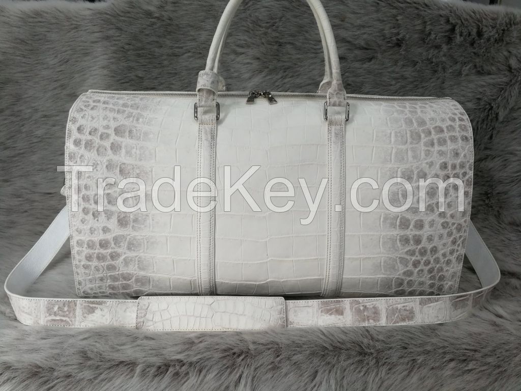 Genuine Belly Crocodile Leather Luggage Bag / Duffle Bags for Men in White Himalayan Crocodile Skin