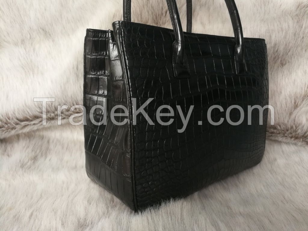 Genuine Crocodile Tote Bag/ Handbag in Black Crocodile Skin
