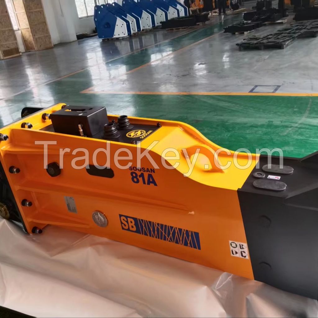 SOOSAN SB81A TOP TYPE HYDRAULIC ROCK BREAKER CUSTOMIZED ATTACHMENT MADE to BE COMPATIBLE WITH BACKHOE LOADERS