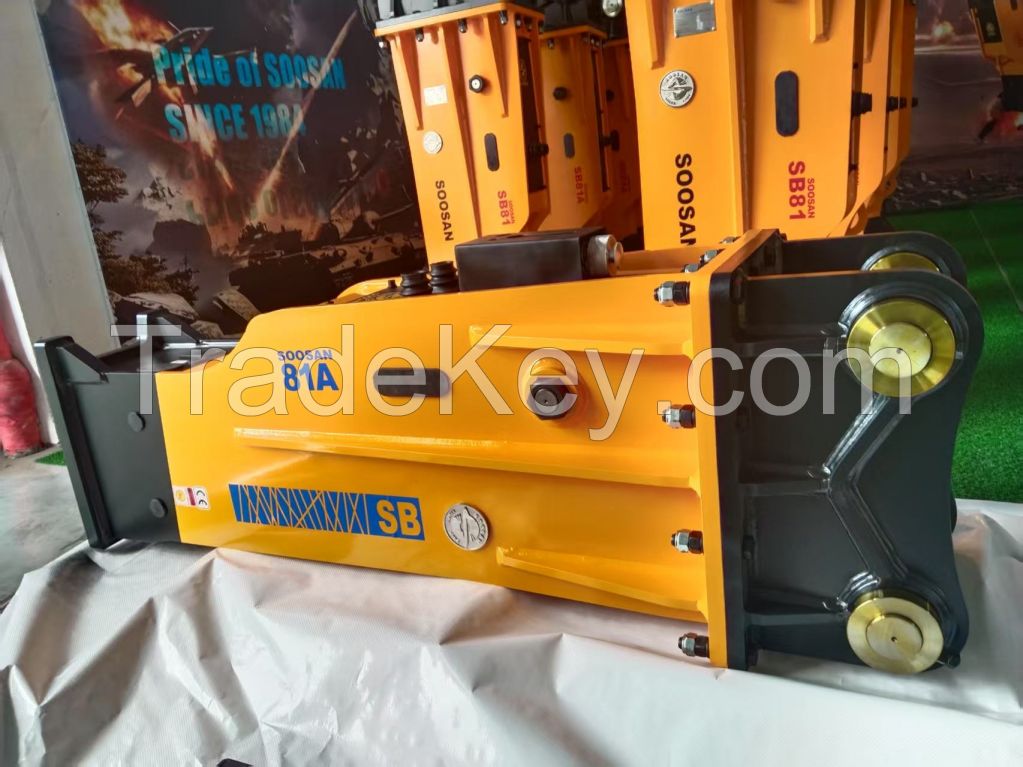 SOOSAN SB81A TOP TYPE HYDRAULIC ROCK BREAKER CUSTOMIZED ATTACHMENT MADE to BE COMPATIBLE WITH BACKHOE LOADERS
