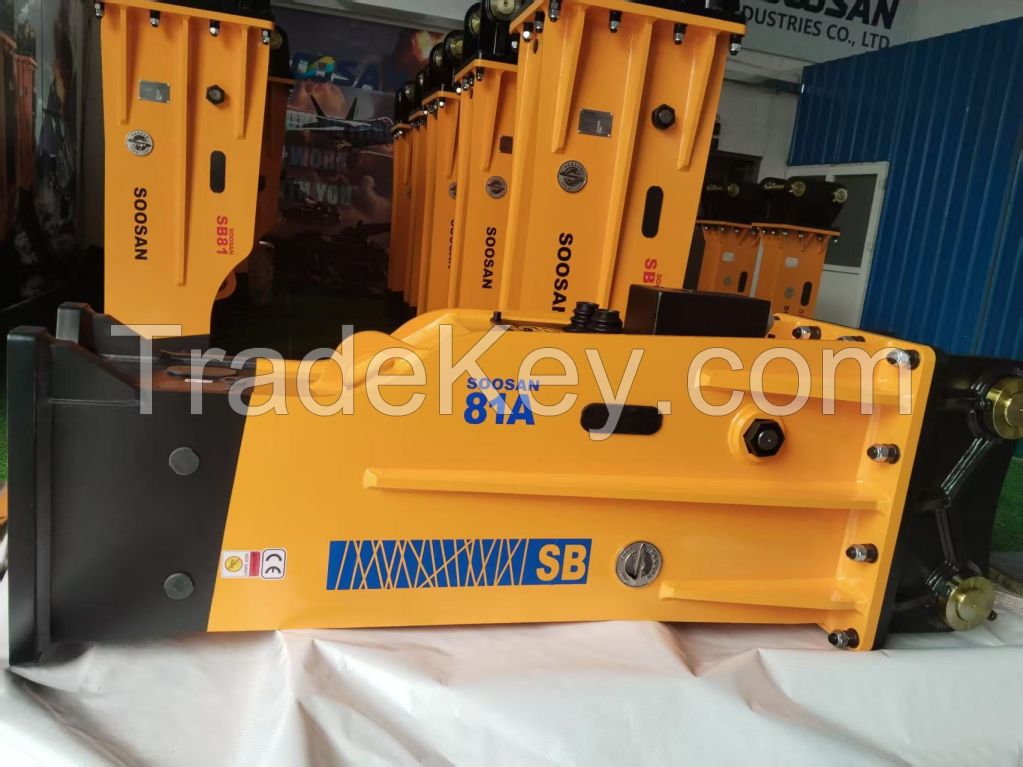 SOOSAN SB81A TOP TYPE HYDRAULIC ROCK BREAKER CUSTOMIZED ATTACHMENT MADE to BE COMPATIBLE WITH BACKHOE LOADERS