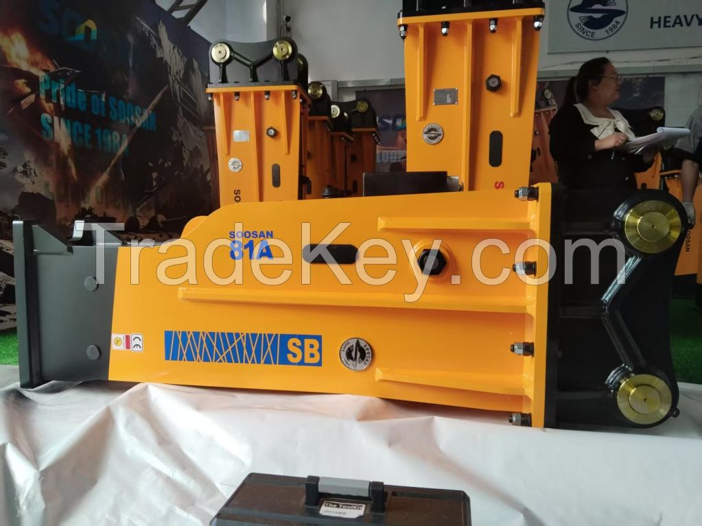 SOOSAN SB81A TOP TYPE HYDRAULIC ROCK BREAKER CUSTOMIZED ATTACHMENT MADE to BE COMPATIBLE WITH BACKHOE LOADERS