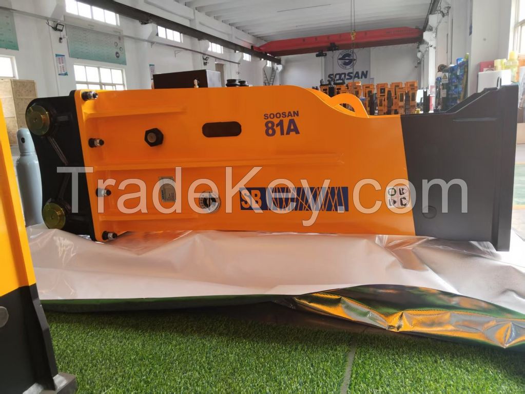 SOOSAN SB81A TOP TYPE HYDRAULIC ROCK BREAKER CUSTOMIZED ATTACHMENT MADE to BE COMPATIBLE WITH BACKHOE LOADERS