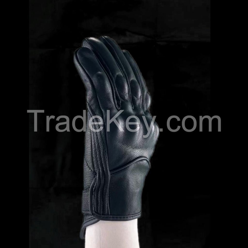Leather Gloves Men's Motorcycle &amp; Biker Gloves Black Protective Riding Gloves