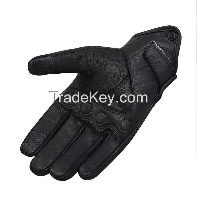 Leather Gloves Men's Motorcycle &amp; Biker Gloves Black Protective Riding Gloves