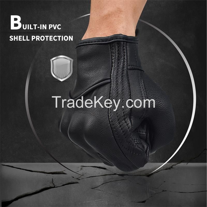Leather Gloves Men's Motorcycle &amp; Biker Gloves Black Protective Riding Gloves