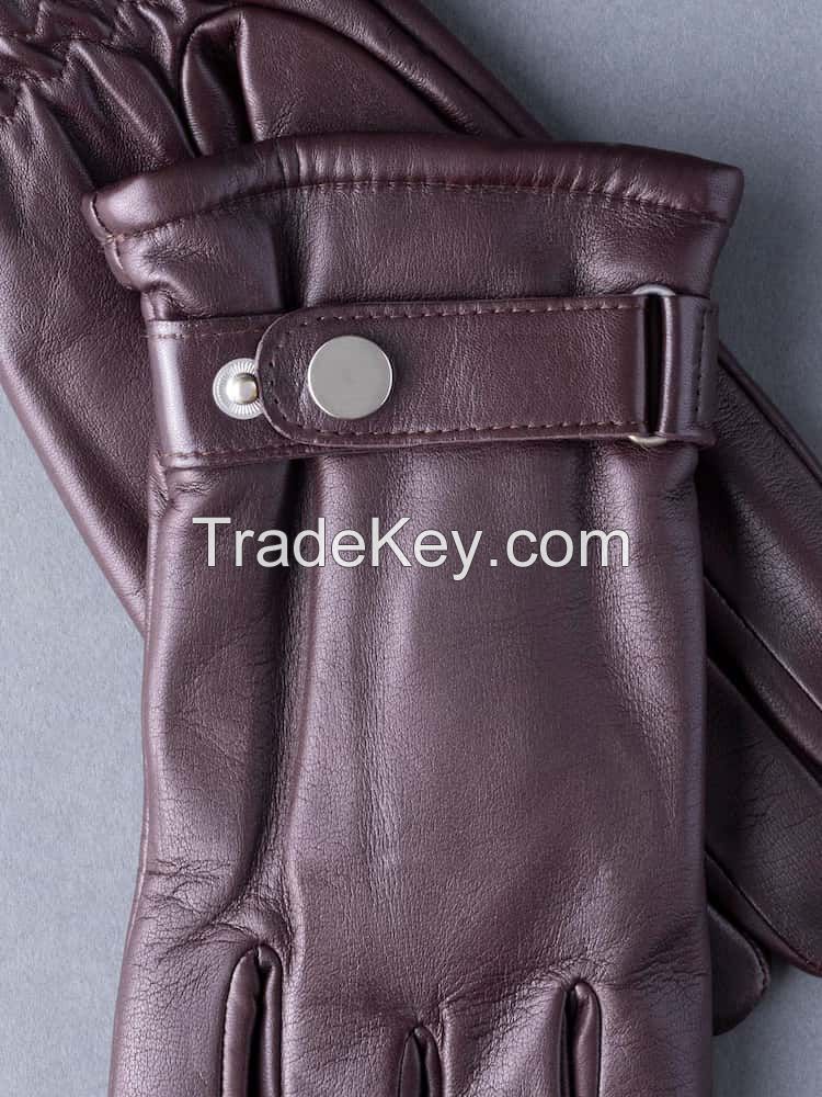 Classic Brown Leather Winter Gloves