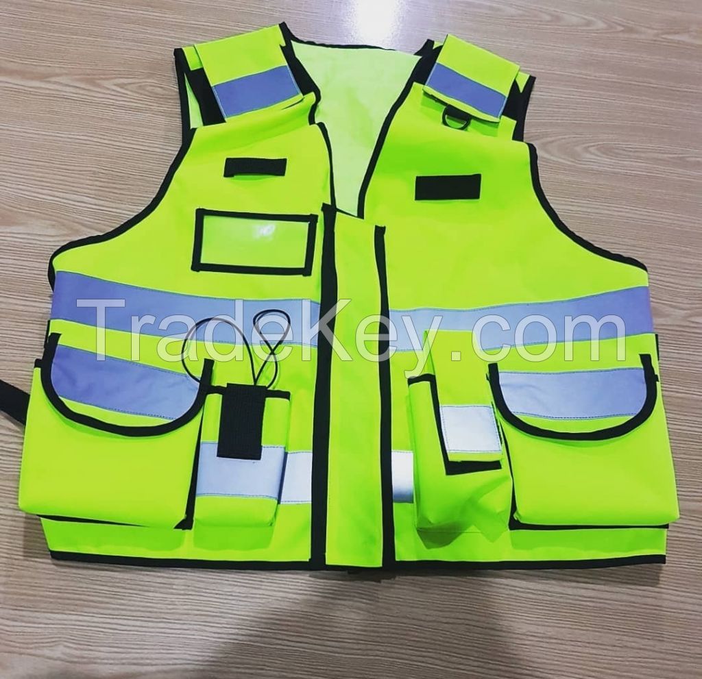 High Visibility Reflective Safety Vest with Multiple Pockets and LED Wire Holder
