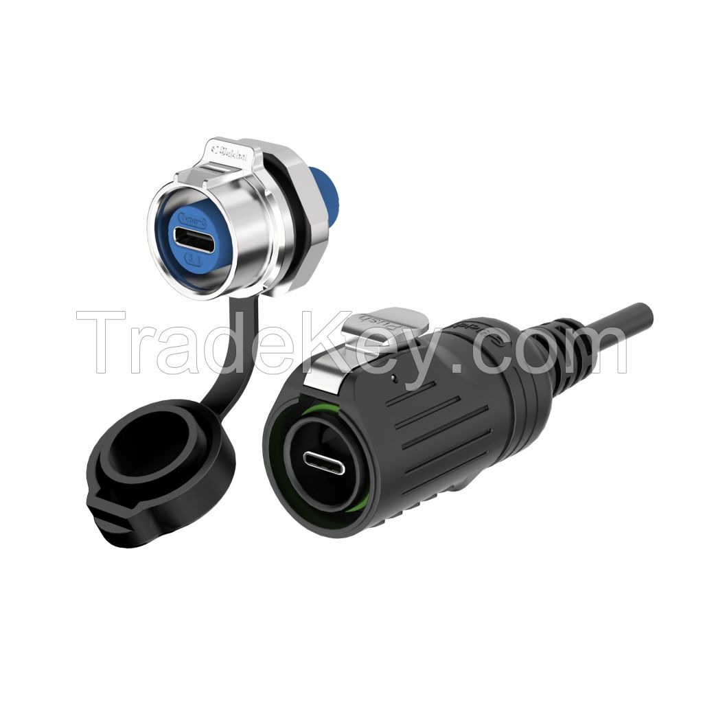 Quick Lock Waterproof Type C Connector, Water Resistant Type-C Plug with Cable Type C Socket