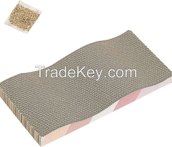 Cat Scratching Pads Cardboard Cat Scratchers for Indoor Cats Reversible Large Wide Corrugated with Catnip and Mini Toy(5pcs)