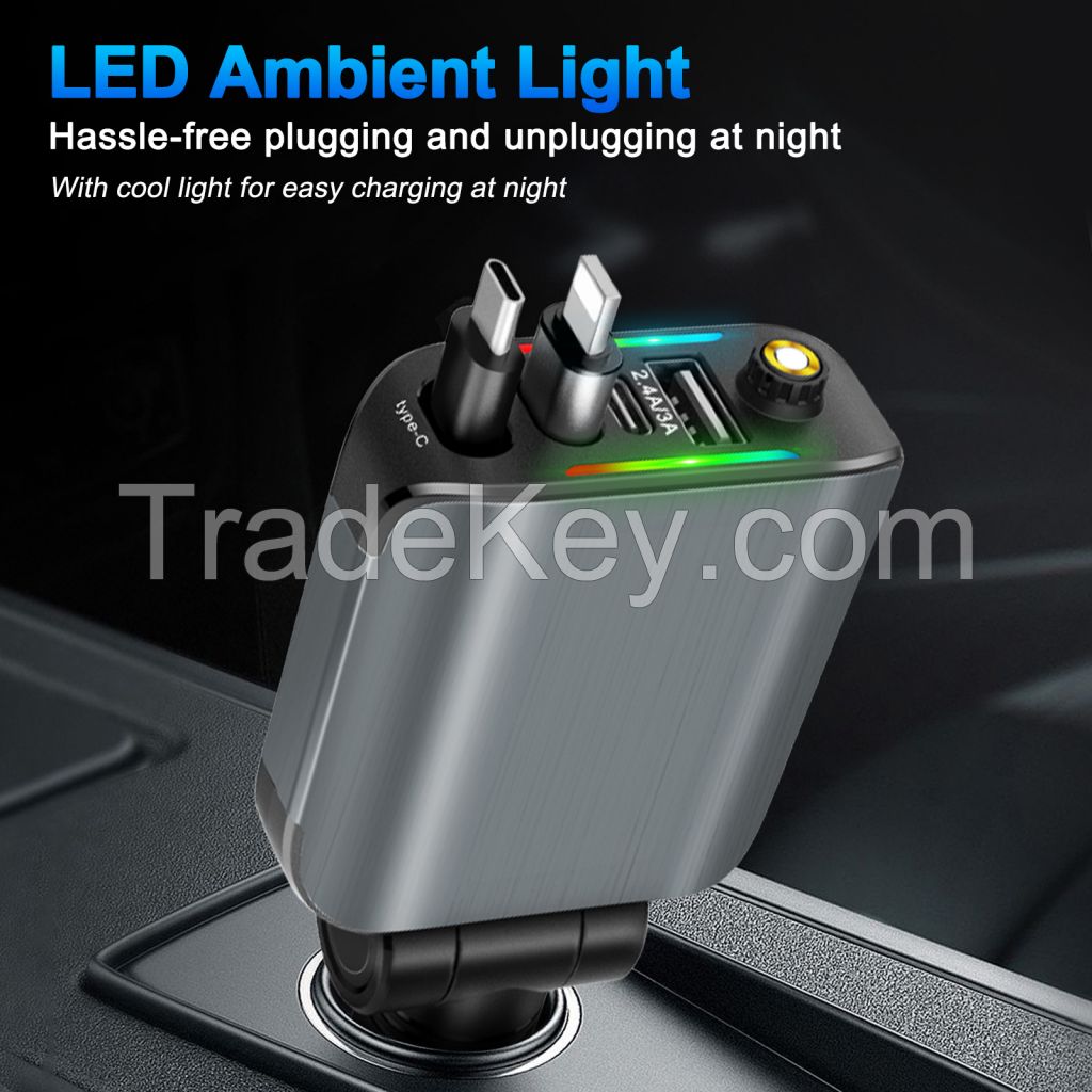 Upgraded 120W Retractable USB C Car Charger,New Starry Sky 4 in 1 Starlight Projection in Car Fast Charging Car Charger Adapter