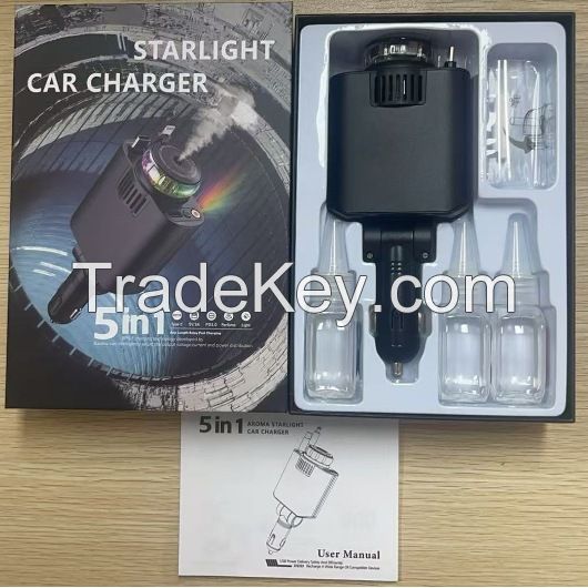 5-in-1 PD45W Car Fast Charger USB Type-C Power Adapter Retractable Phone Charger With Roof Starlight Aromatherapy For IOS Androi