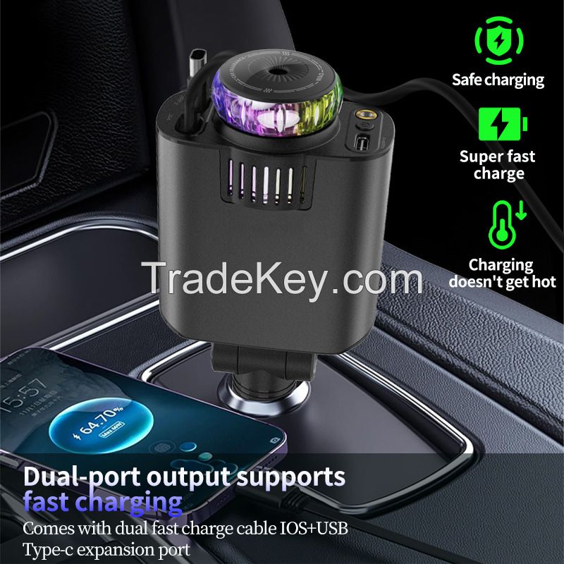 5-in-1 PD45W Car Fast Charger USB Type-C Power Adapter Retractable Phone Charger With Roof Starlight Aromatherapy For IOS Androi
