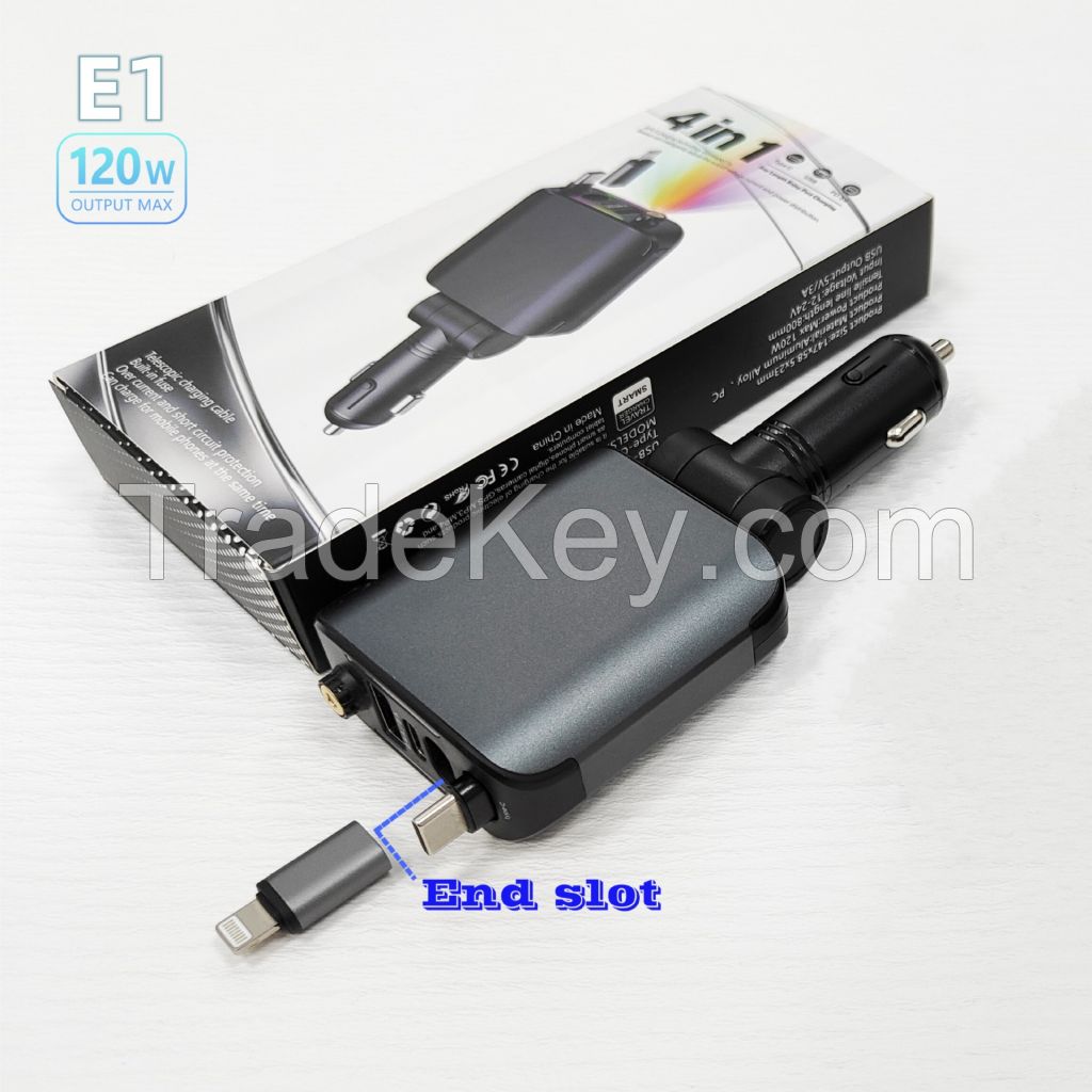 Upgraded 120W Retractable USB C Car Charger,New Starry Sky 4 in 1 Starlight Projection in Car Fast Charging Car Charger Adapter