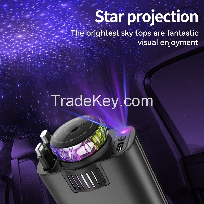 5-in-1 PD45W Car Fast Charger USB Type-C Power Adapter Retractable Phone Charger With Roof Starlight Aromatherapy For IOS Androi