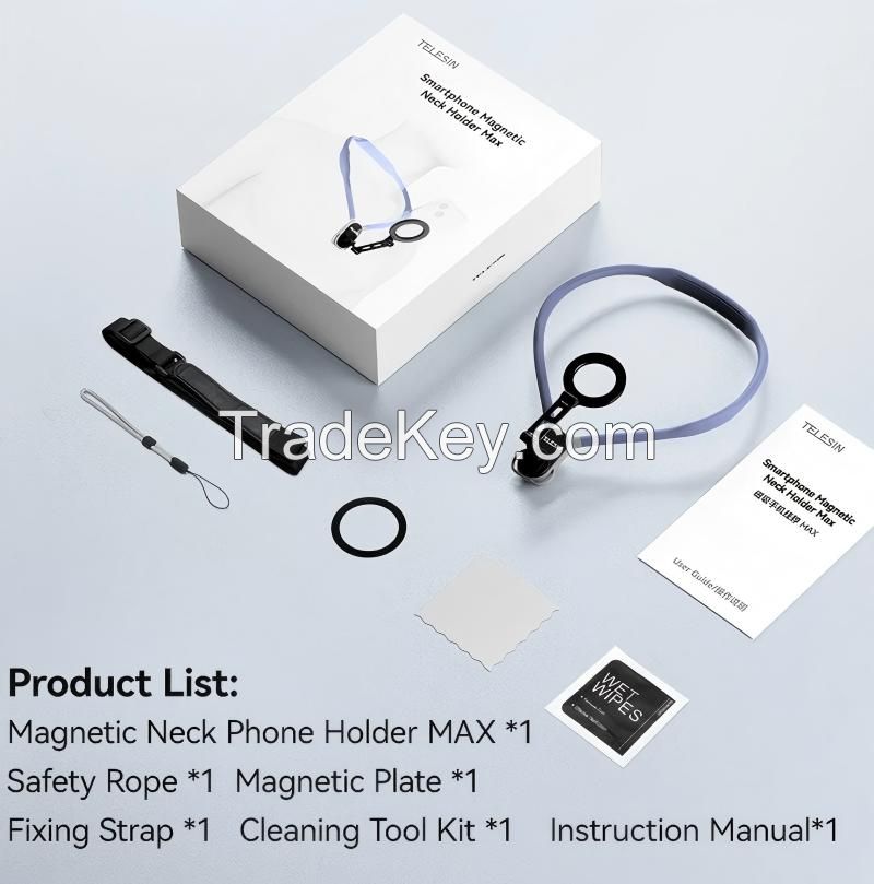TELESIN Magnetic Neck Holder Metal Pole Mount Necklace POV for Iphone 11 12 13 14 15 Android Sumsung IOS Smartphone Accessory