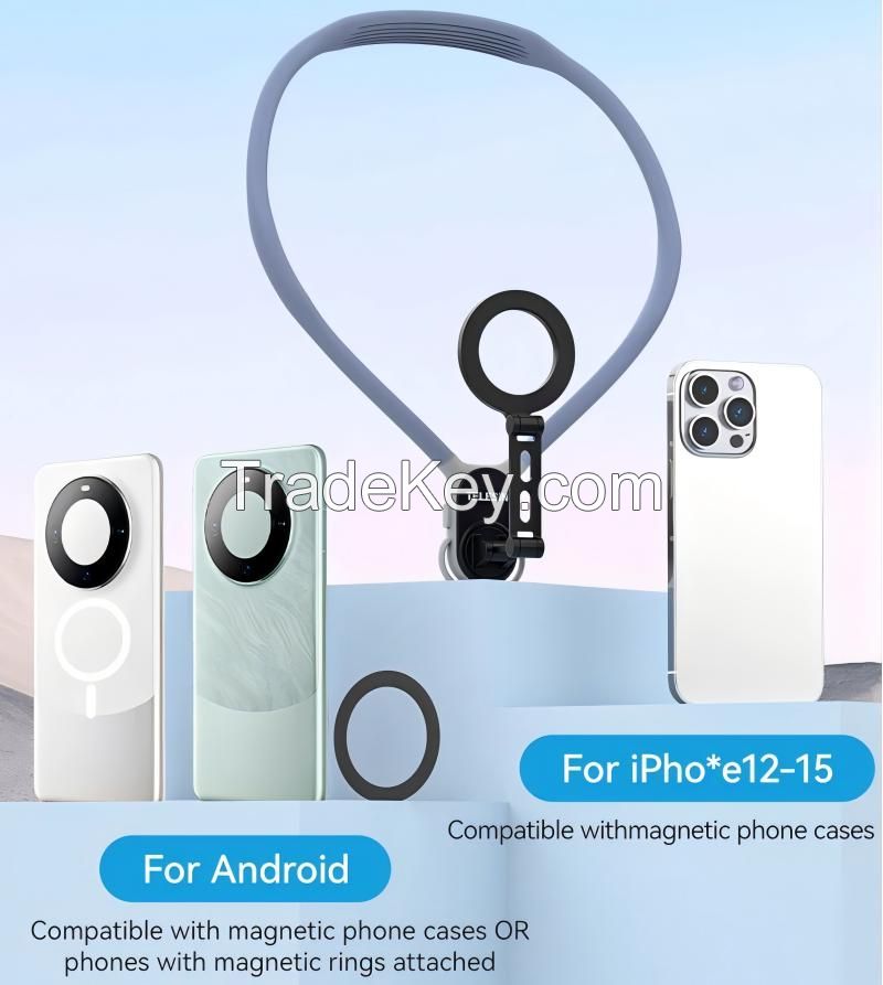 TELESIN Magnetic Neck Holder Metal Pole Mount Necklace POV for Iphone 11 12 13 14 15 Android Sumsung IOS Smartphone Accessory