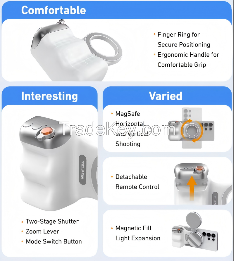 TELESIN Magnetic Phone Camera Shoot Hand Grip Phone Holder Shooting Aid Remote Control Handle for Iphone HUAWEI SAMSUNG Phone
