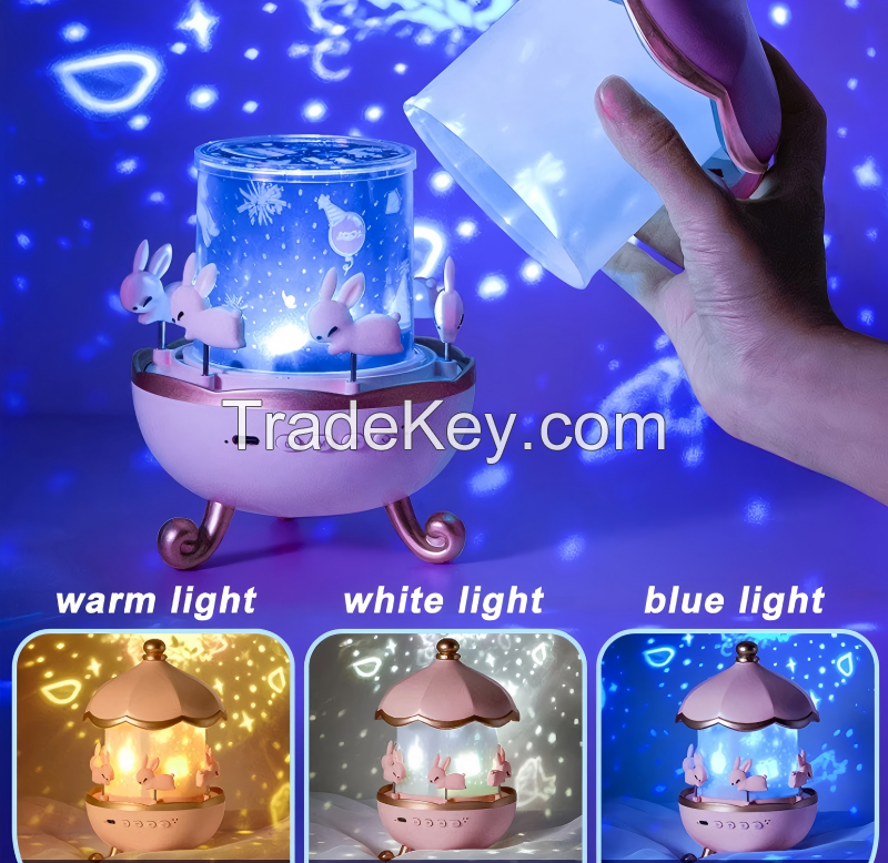 Starry Sky Projection Small Night Light Carousel Horse Remote Control Bluetooth Audio Cute Creative Birthday Gifts Bedside Lamps