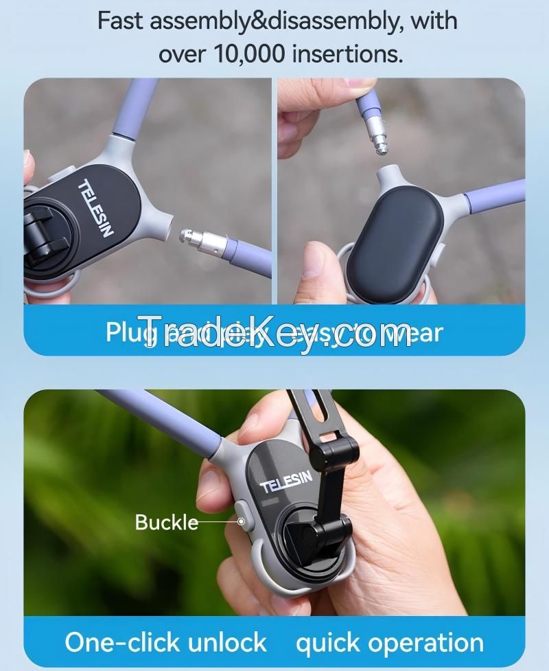 TELESIN Magnetic Neck Holder Metal Pole Mount Necklace POV for Iphone 11 12 13 14 15 Android Sumsung IOS Smartphone Accessory