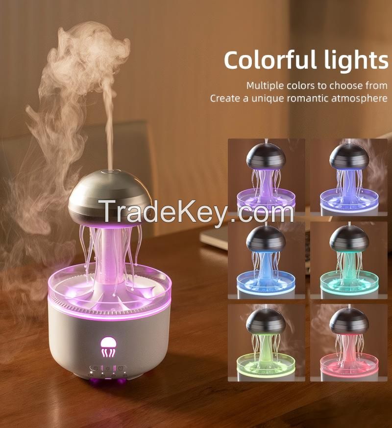 Jellyfish Humidifier Water Drip Rain Cloud Night Light Aromatherapy Essential Oil Diffuser Desk Fountain with 7 Colors Humidifie