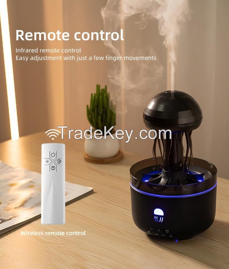 Jellyfish Humidifier Water Drip Rain Cloud Night Light Aromatherapy Essential Oil Diffuser Desk Fountain with 7 Colors Humidifie