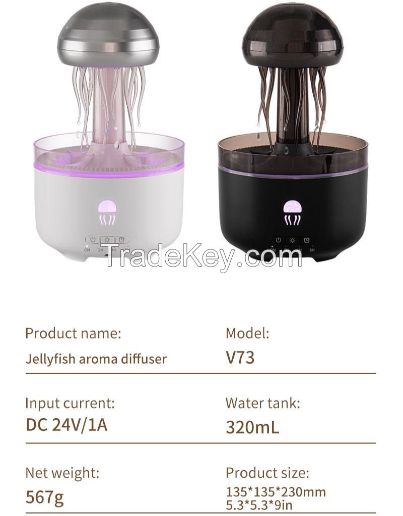 Jellyfish Humidifier Water Drip Rain Cloud Night Light Aromatherapy Essential Oil Diffuser Desk Fountain with 7 Colors Humidifie