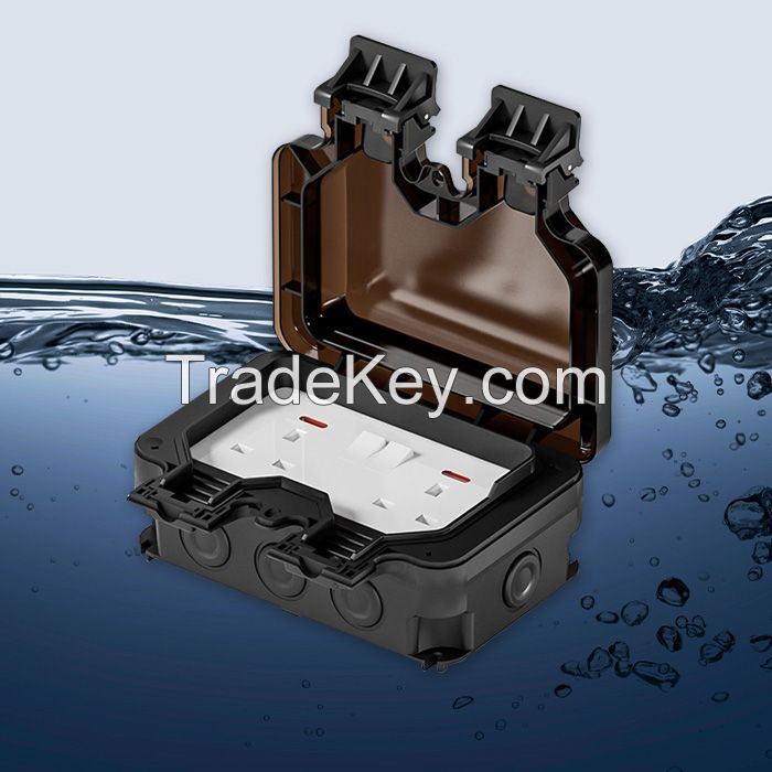 Outdoor Waterproof Socket  British Style IP66 Dustproof, Flame Retardant, Corrosion-Resistant Electrical Outlet | UK/EU Standard, Multi-Specification, Industrial Use,Heavy-Duty for Garden, Patio, Garage